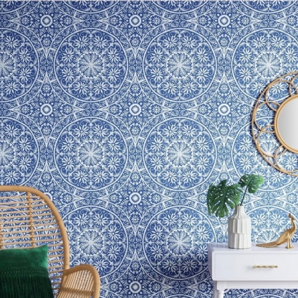 Opalhouse Wallpaper Cadiz Medallion Blue Lot 2 Rolls Peel Stick USA Made